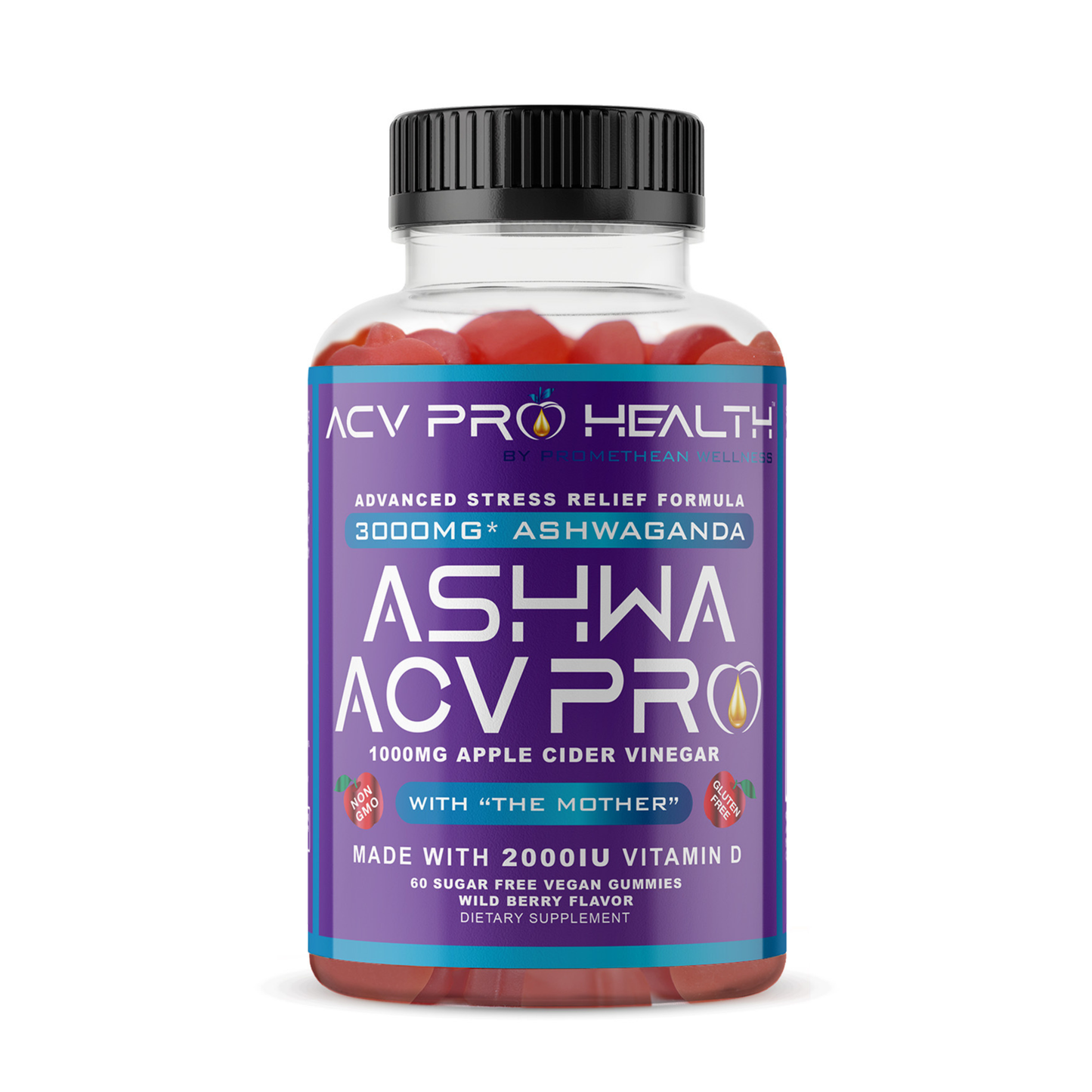 (60ct Gummies) Ashwa ACV Pro Sugar Free Gummies with Vitamin D!