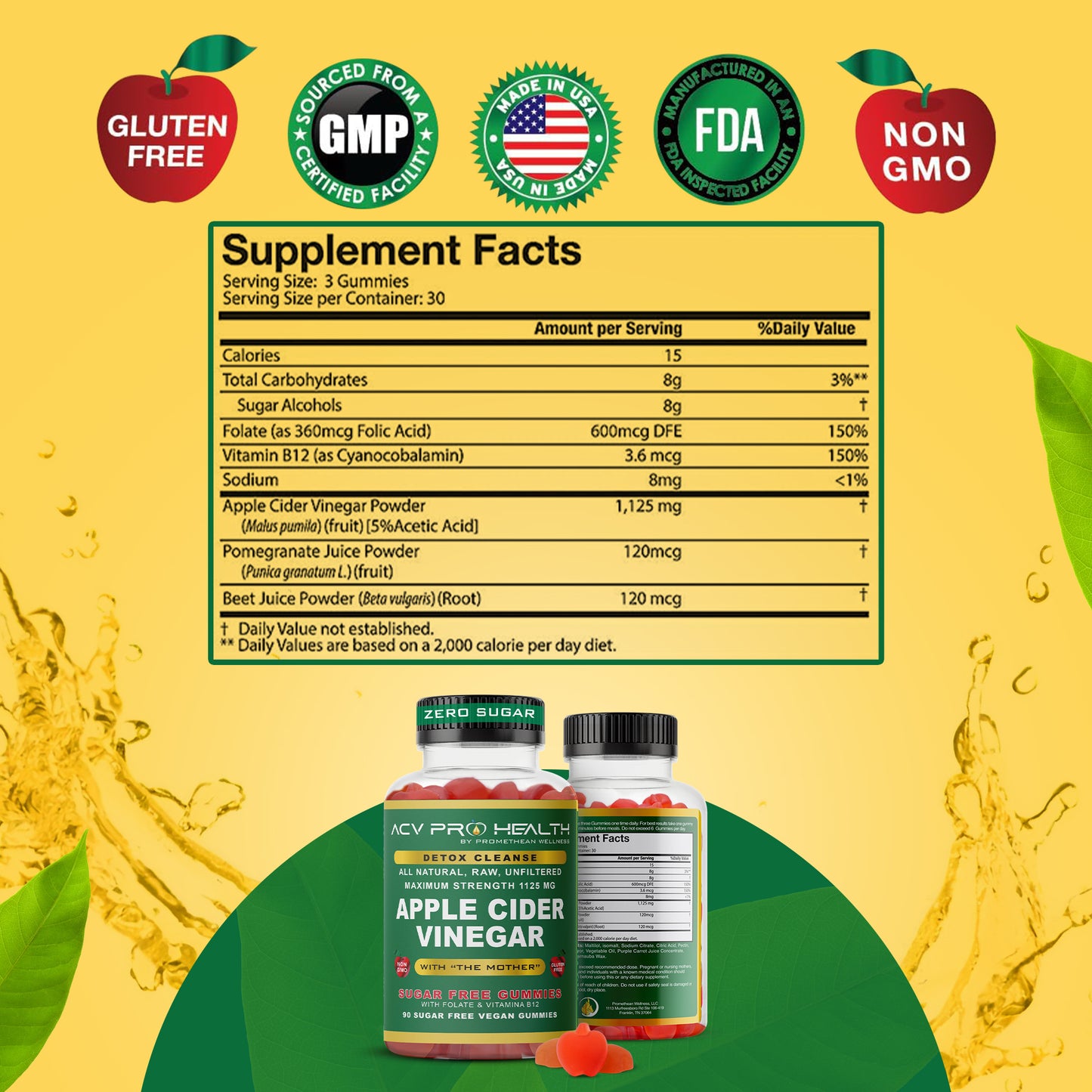 NEW! Wholesale Case of 24 Bottles! Delicious Sugar Free Apple Cider Vinegar PRO Gummies