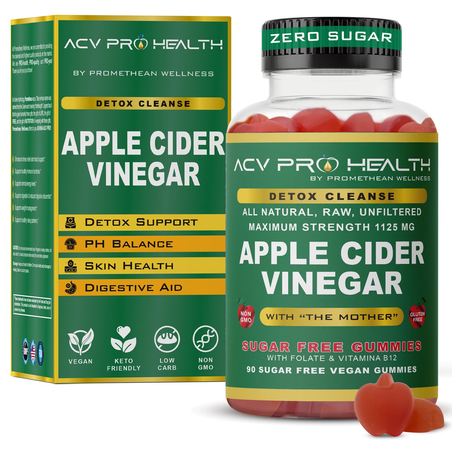 (3 Bottles - 90ct Gummies) ACV with Sugar Makes No Sense! Try The Only Zero Net Carbs Sugar Free Apple Cider Vinegar Gummies