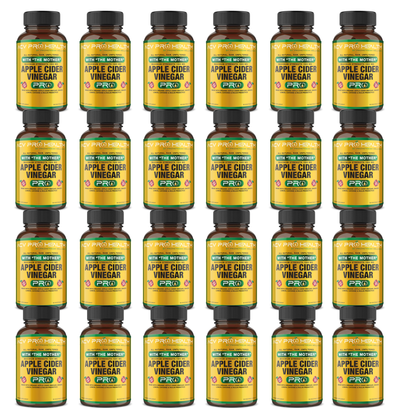 NEW! Wholesale Case of 24 Bottles! Certified Organic Apple Cider Vinegar PRO Complex Capsules
