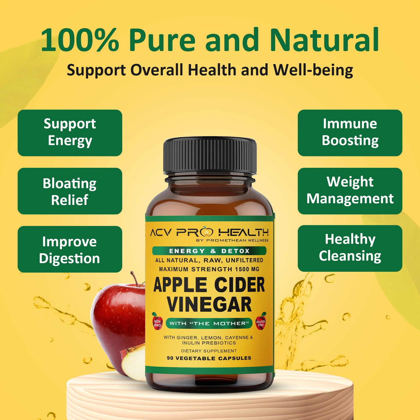 (90ct Capsules) Certified Organic Apple Cider Vinegar PRO Complex Capsules