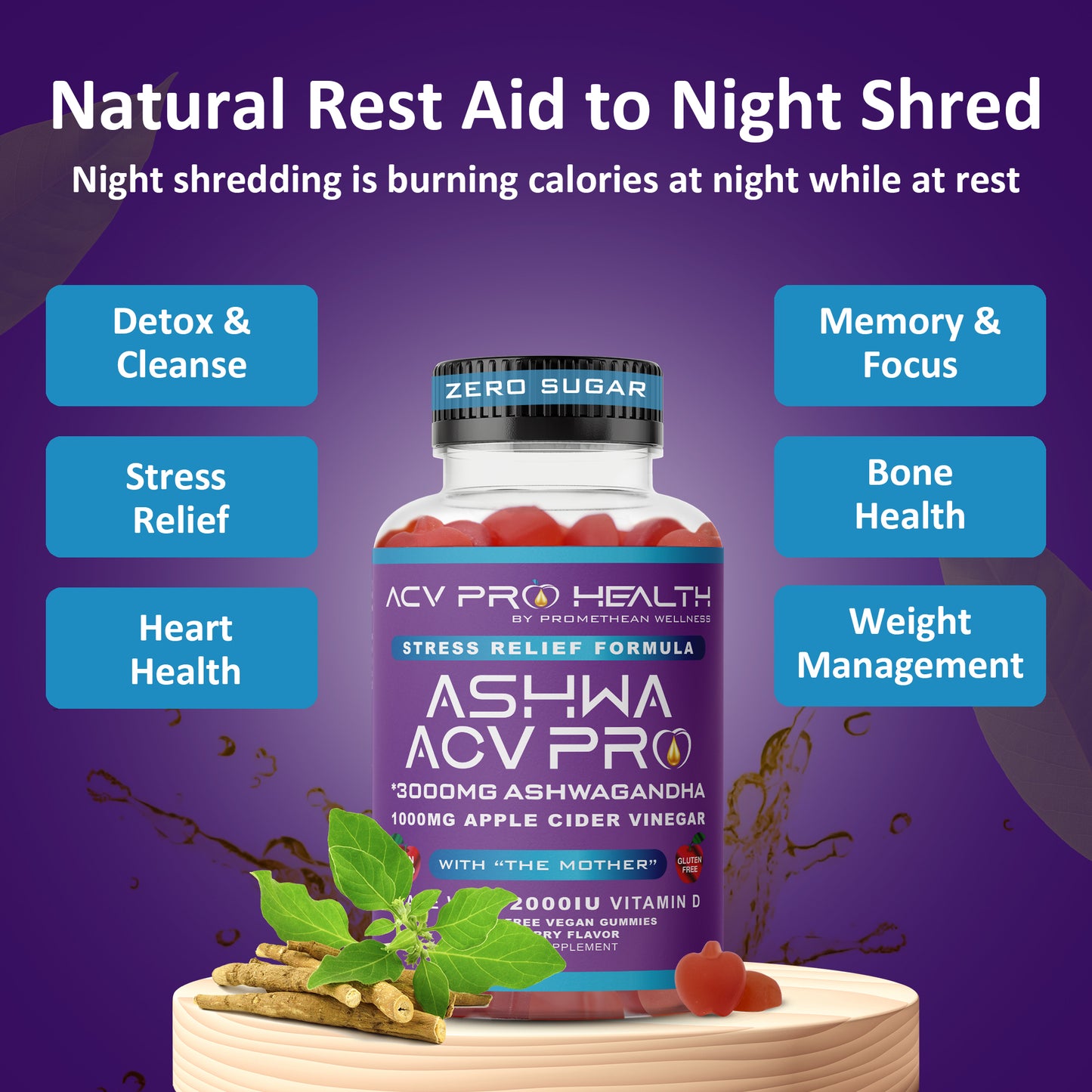 (60ct Gummies) Ashwa ACV Pro Sugar Free Gummies with Vitamin D!