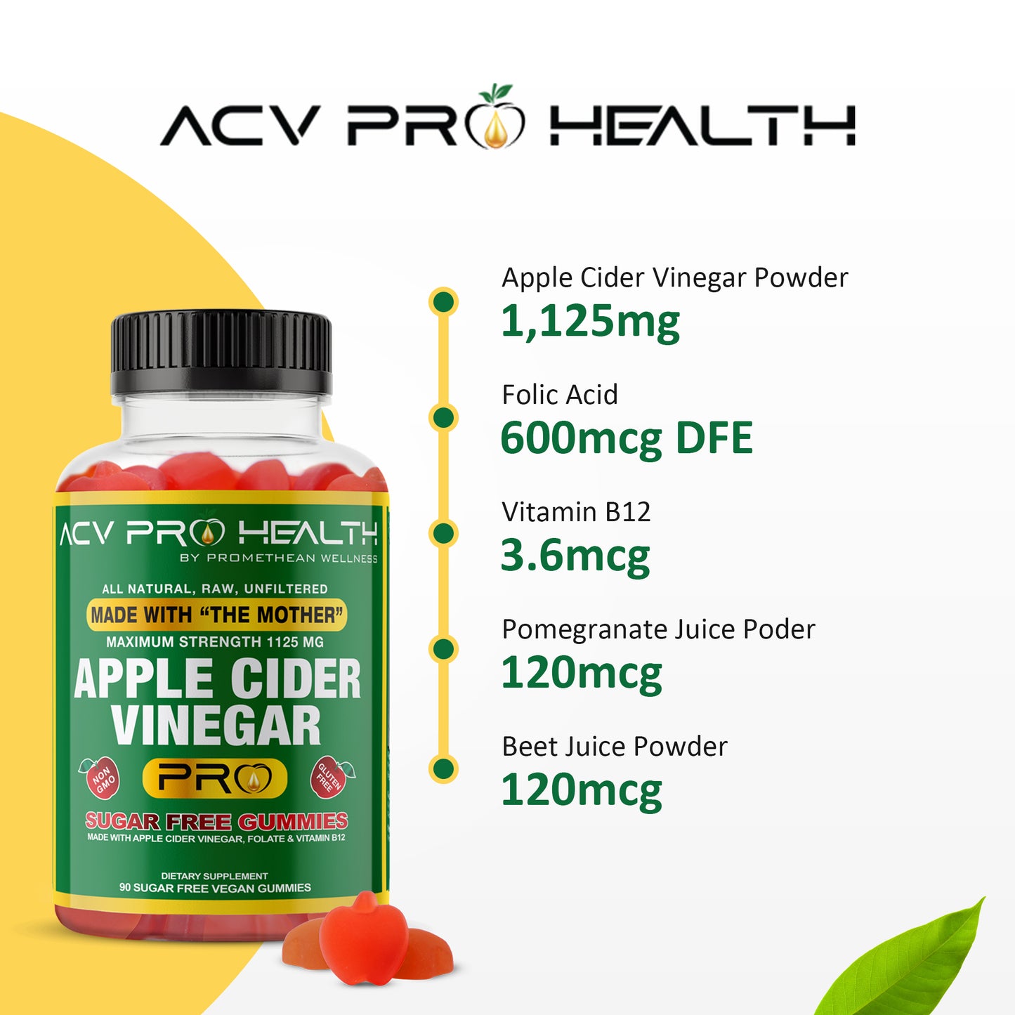 (3 Bottles - 90ct Gummies) ACV with Sugar Makes No Sense! Try The Only Zero Net Carbs Sugar Free Apple Cider Vinegar Gummies