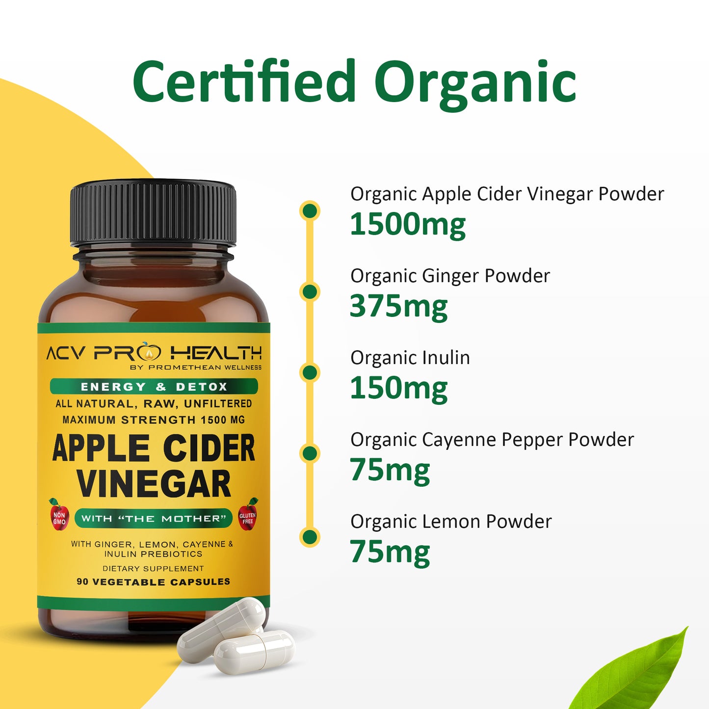 (90ct Capsules) Certified Organic Apple Cider Vinegar PRO Complex Capsules