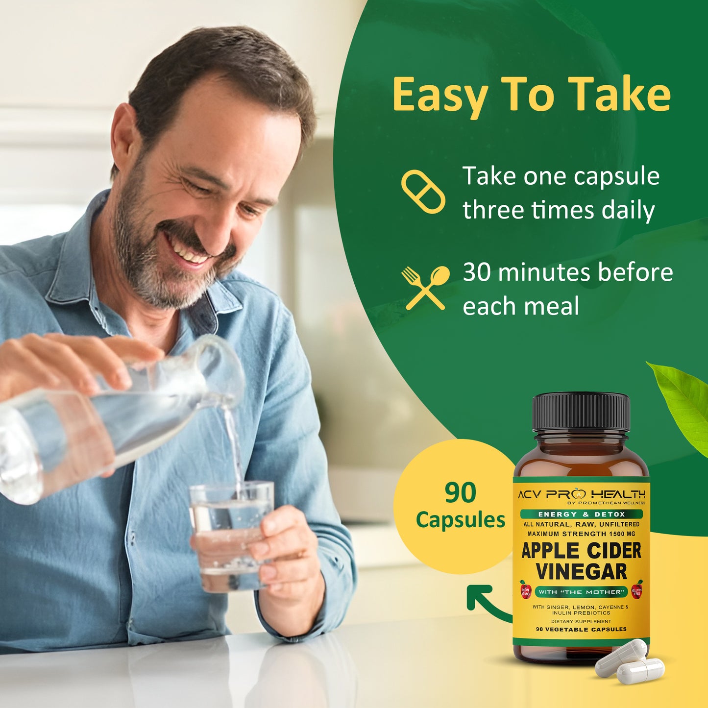 (90ct Capsules) Certified Organic Apple Cider Vinegar PRO Complex Capsules