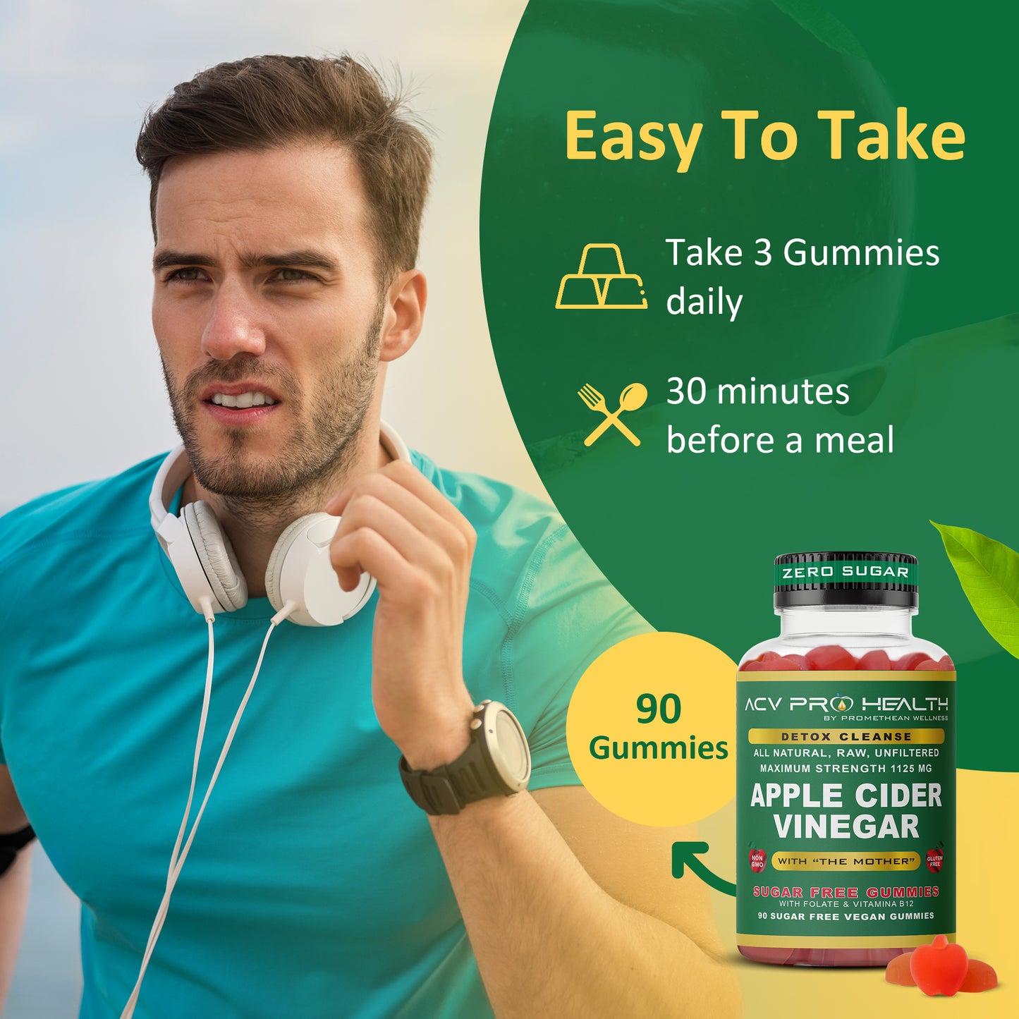 (3 Bottles - 90ct Gummies) ACV with Sugar Makes No Sense! Try The Only Zero Net Carbs Sugar Free Apple Cider Vinegar Gummies