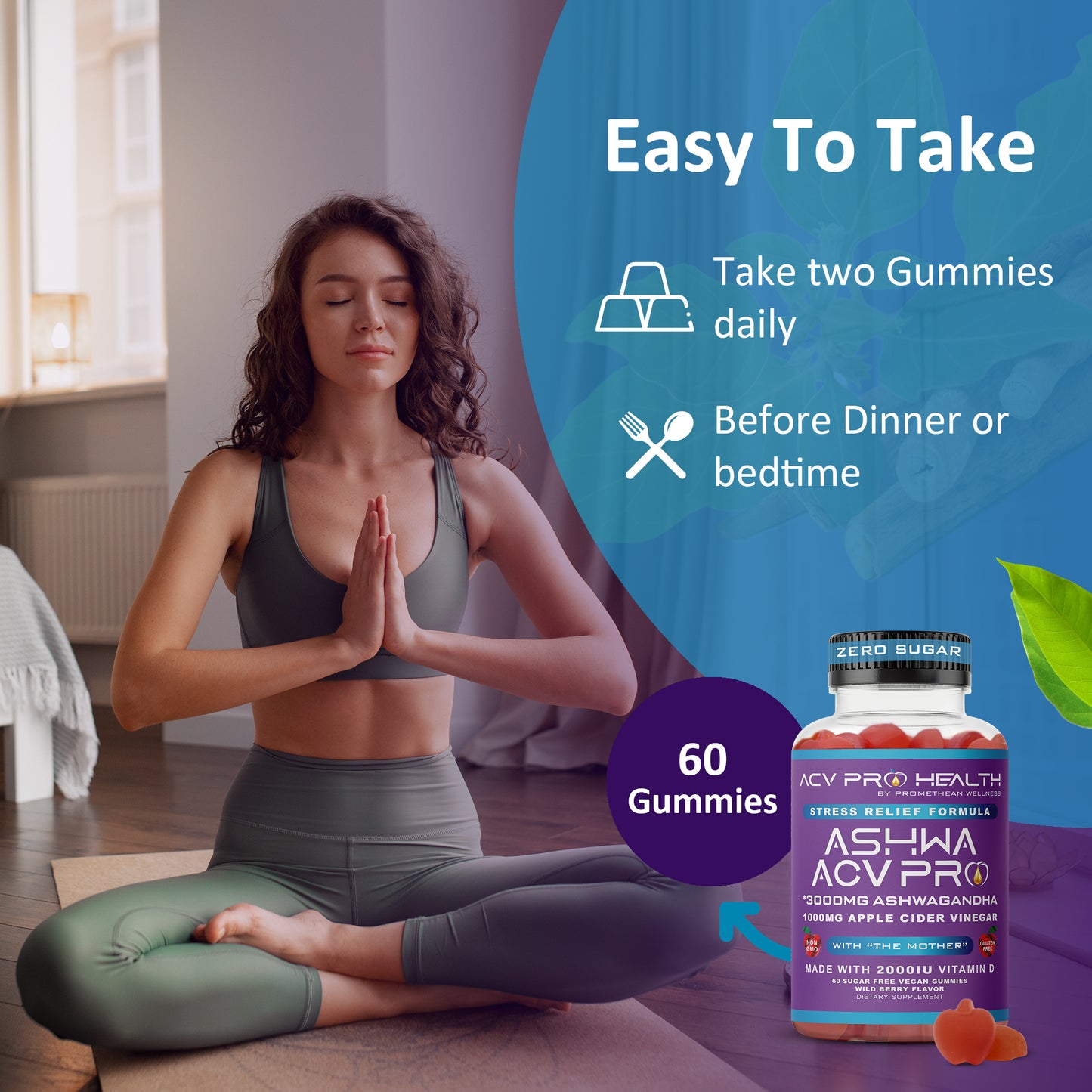 (60ct Gummies) Ashwa ACV Pro Sugar Free Gummies with Vitamin D!