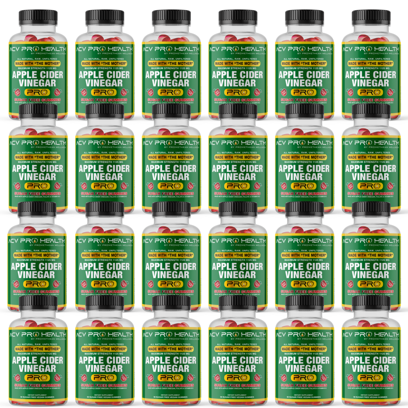 NEW! Wholesale Case of 24 Bottles! Delicious Sugar Free Apple Cider Vinegar PRO Gummies