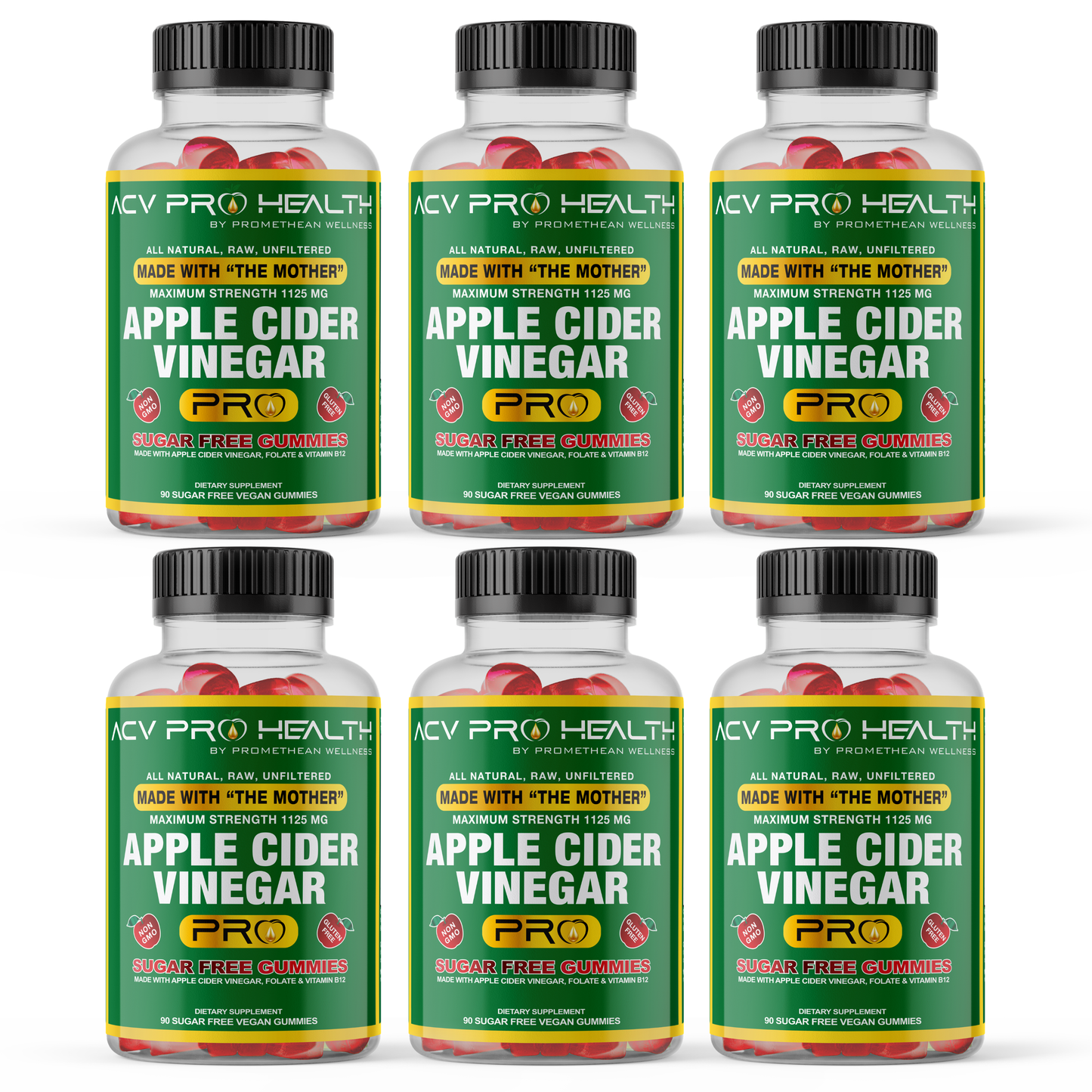 (6 Bottles - 90ct Gummies) ACV with Sugar Makes No Sense! Try The Only Zero Net Carbs Sugar Free Apple Cider Vinegar Gummies