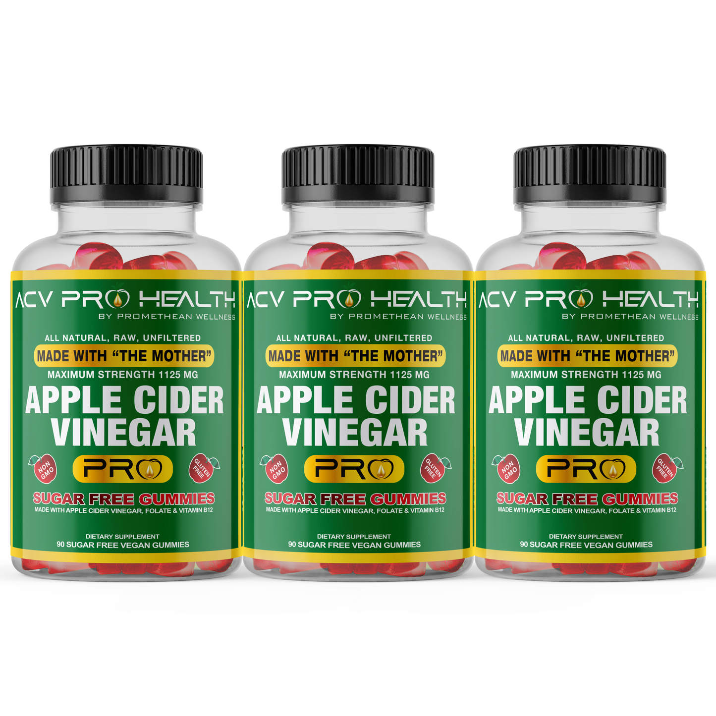 (3 Bottles - 90ct Gummies) ACV with Sugar Makes No Sense! Try The Only Zero Net Carbs Sugar Free Apple Cider Vinegar Gummies