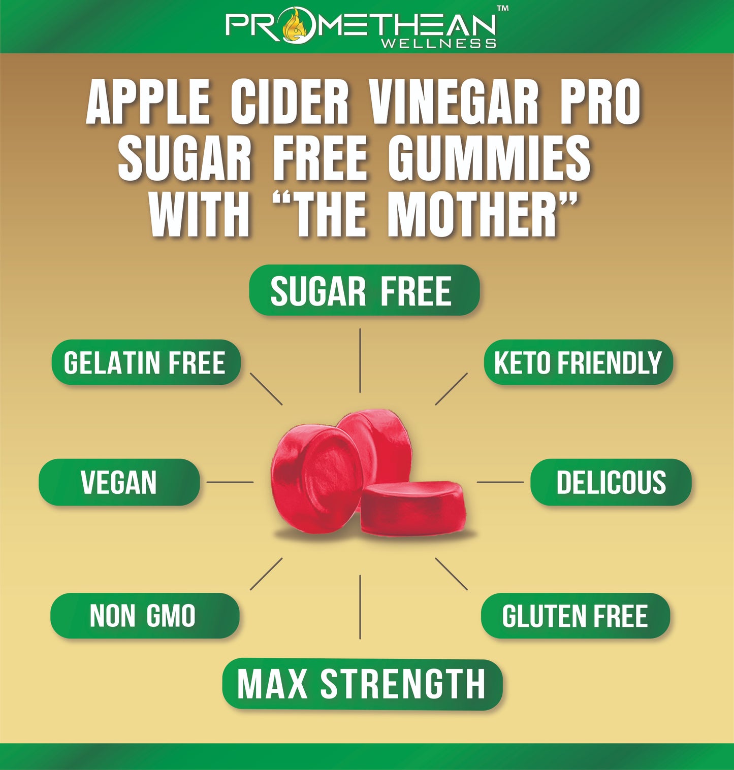 (6 Bottles - 90ct Gummies) ACV with Sugar Makes No Sense! Try The Only Zero Net Carbs Sugar Free Apple Cider Vinegar Gummies